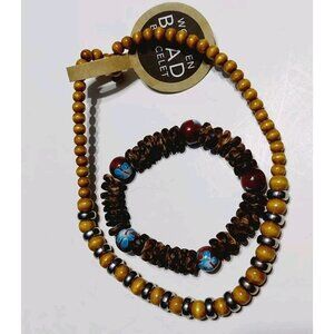 Wooden Bead Bracelet 1 BMI & 1 Unbranded Set Of 2 Boho